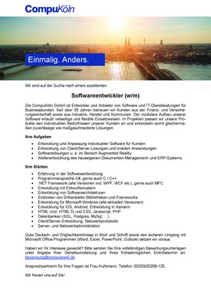 Softwareentwickler (w/m) gesucht