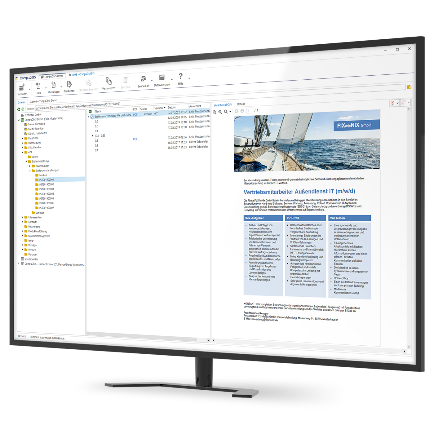 Monitor mit Screenshot: Dokumentenmanagement mit CompuDMS